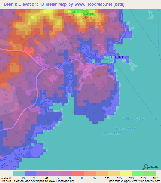 Beenik,Micronesia Elevation Map