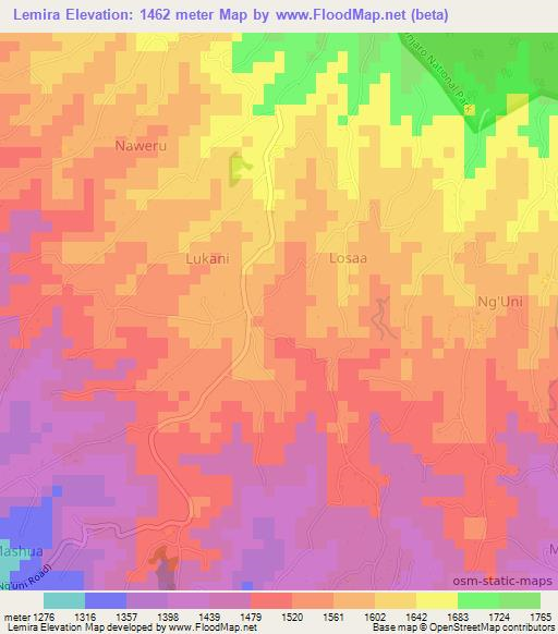 Lemira,Tanzania Elevation Map