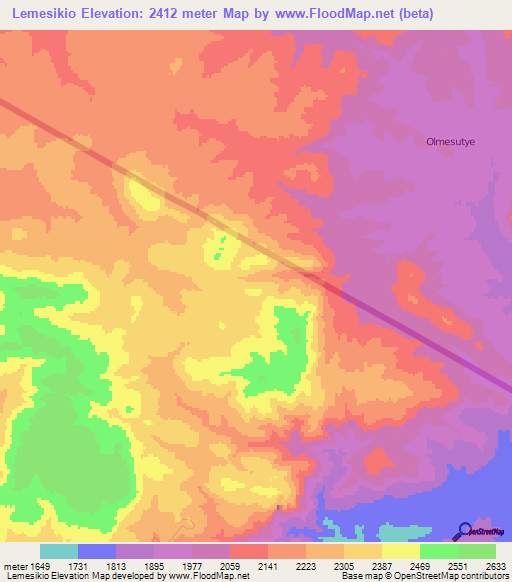 Lemesikio,Tanzania Elevation Map