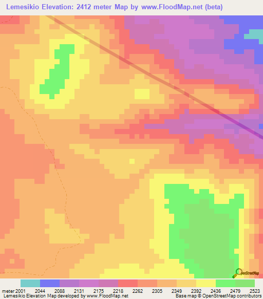 Lemesikio,Tanzania Elevation Map