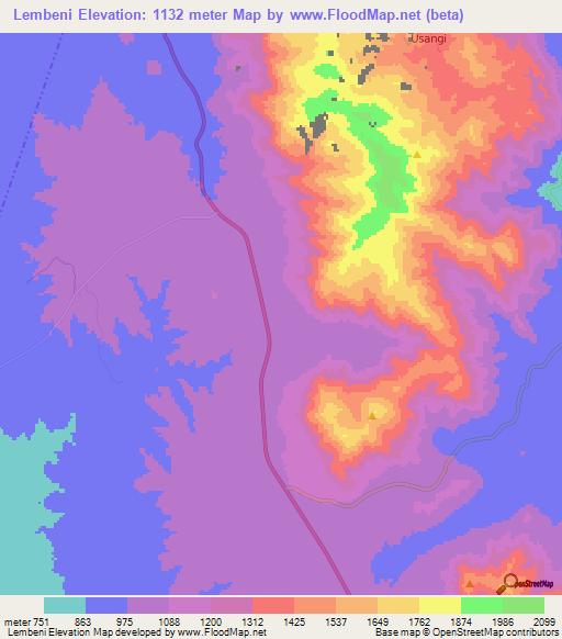 Lembeni,Tanzania Elevation Map