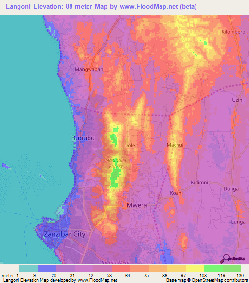 Langoni,Tanzania Elevation Map