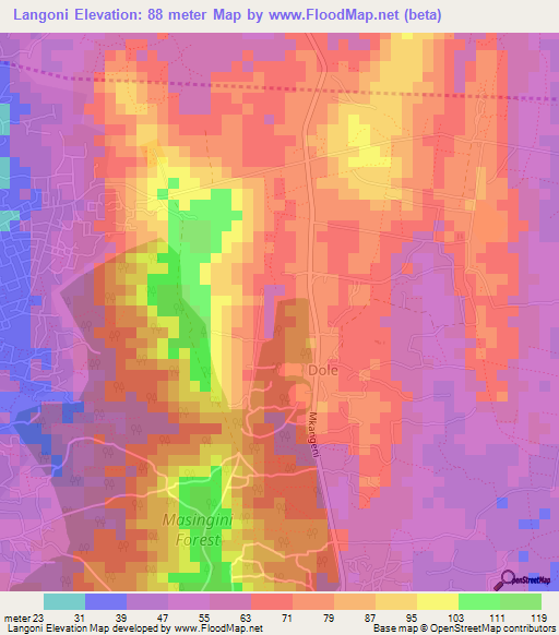 Langoni,Tanzania Elevation Map