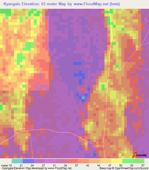 Kyangale,Tanzania Elevation Map