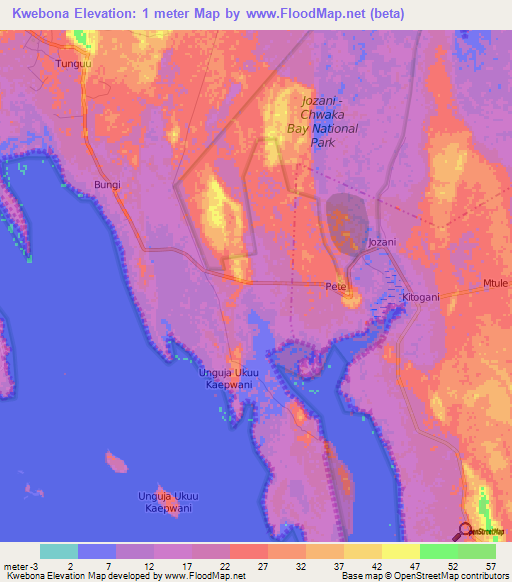 Kwebona,Tanzania Elevation Map