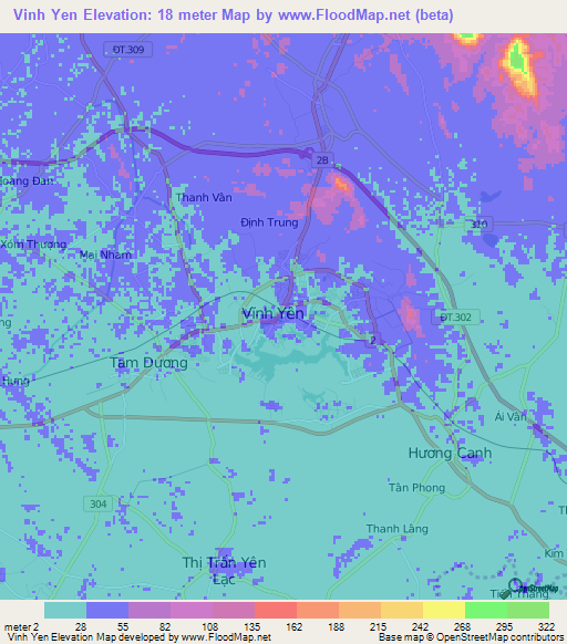 Vinh Yen,Vietnam Elevation Map