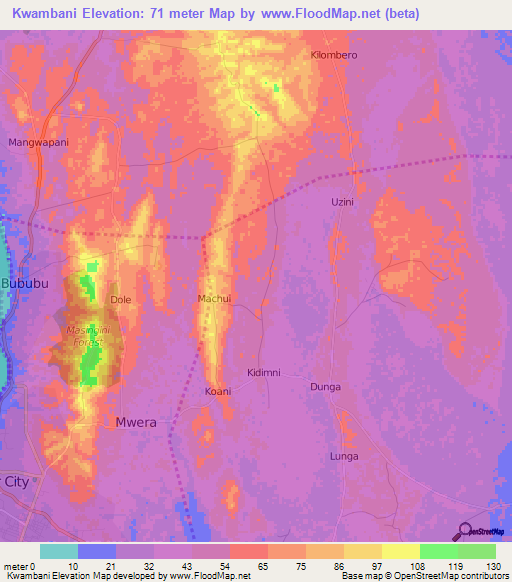 Kwambani,Tanzania Elevation Map