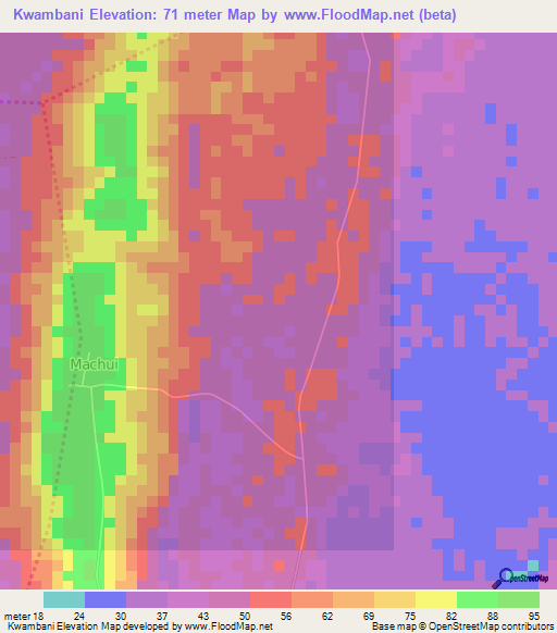 Kwambani,Tanzania Elevation Map