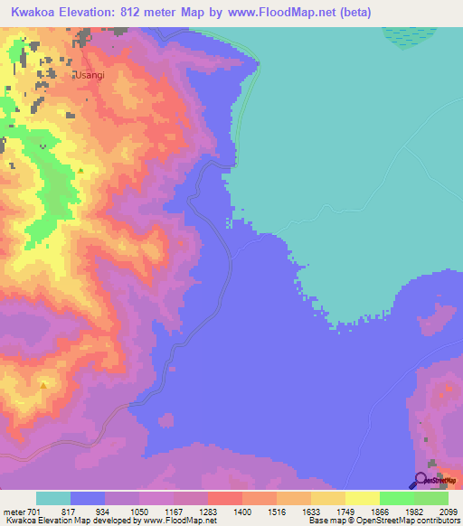 Kwakoa,Tanzania Elevation Map