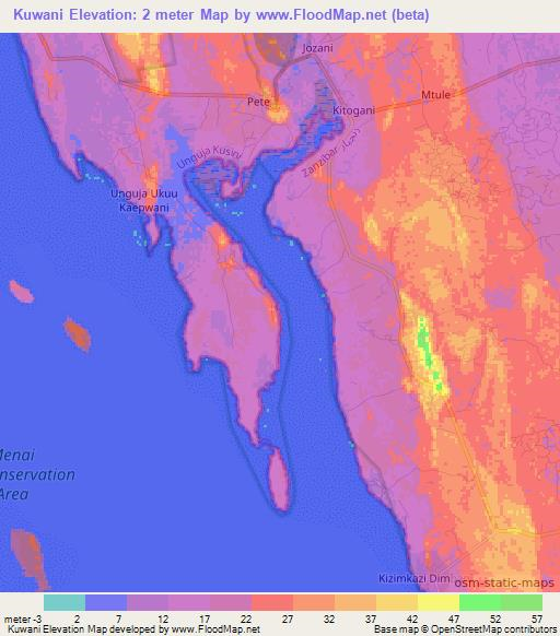 Kuwani,Tanzania Elevation Map