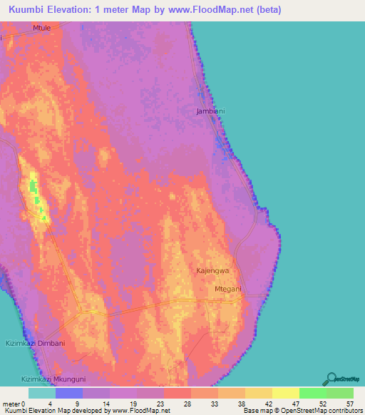 Kuumbi,Tanzania Elevation Map