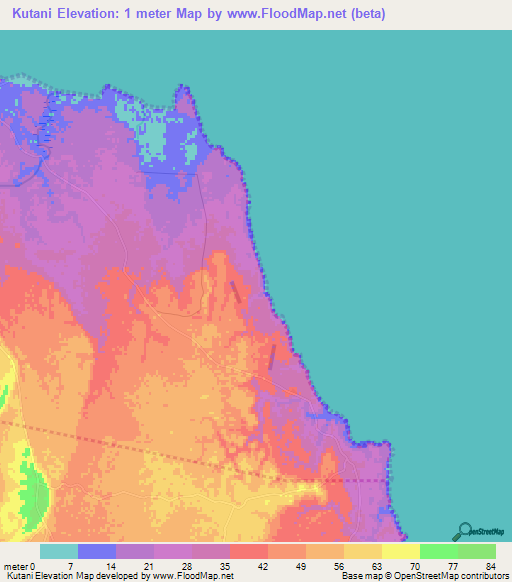 Kutani,Tanzania Elevation Map