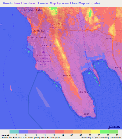 Kunduchini,Tanzania Elevation Map