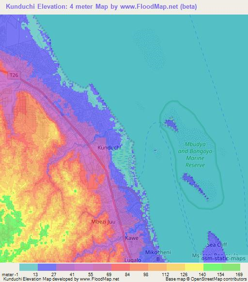 Kunduchi,Tanzania Elevation Map