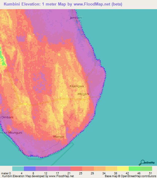 Kumbini,Tanzania Elevation Map