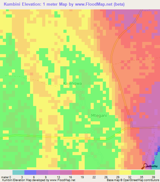 Kumbini,Tanzania Elevation Map