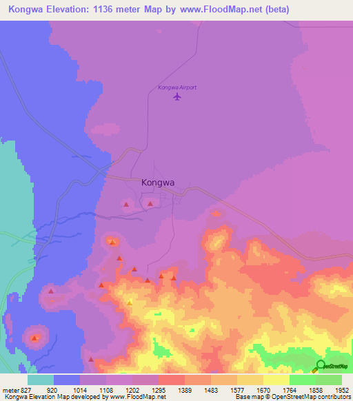 Kongwa,Tanzania Elevation Map