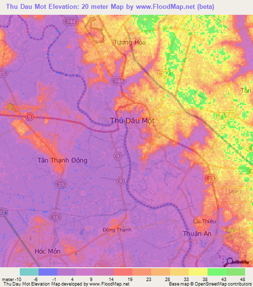 Thu Dau Mot,Vietnam Elevation Map