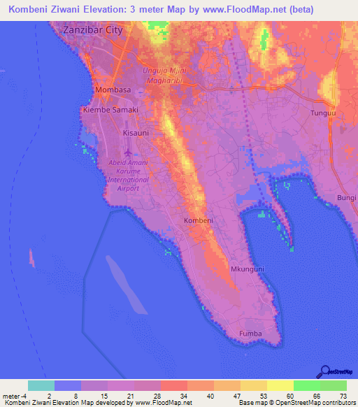 Kombeni Ziwani,Tanzania Elevation Map