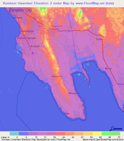 Kombeni Uwandani,Tanzania Elevation Map