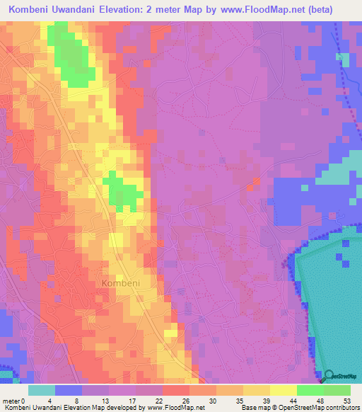 Kombeni Uwandani,Tanzania Elevation Map