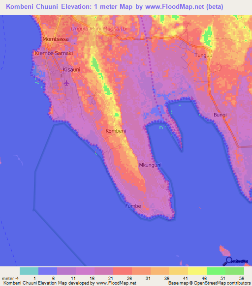 Kombeni Chuuni,Tanzania Elevation Map