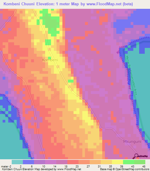 Kombeni Chuuni,Tanzania Elevation Map