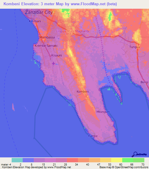 Kombeni,Tanzania Elevation Map