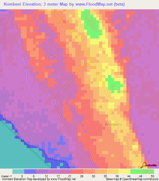 Kombeni,Tanzania Elevation Map