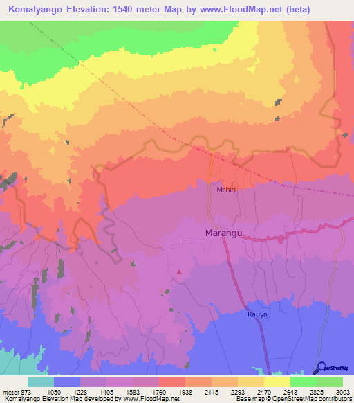 Komalyango,Tanzania Elevation Map