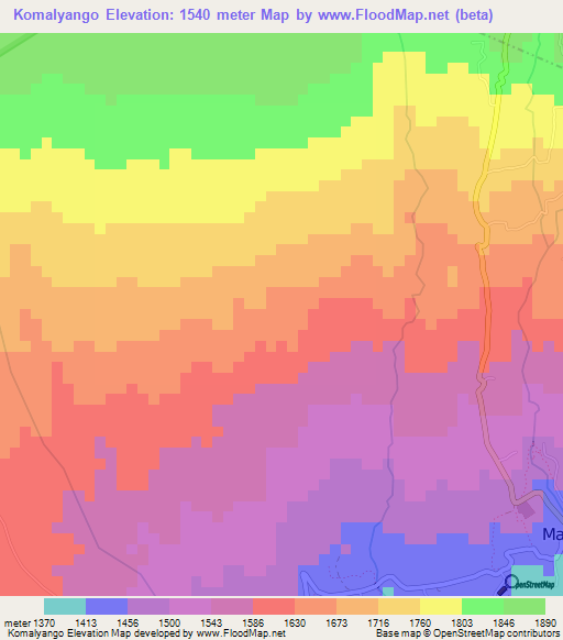 Komalyango,Tanzania Elevation Map