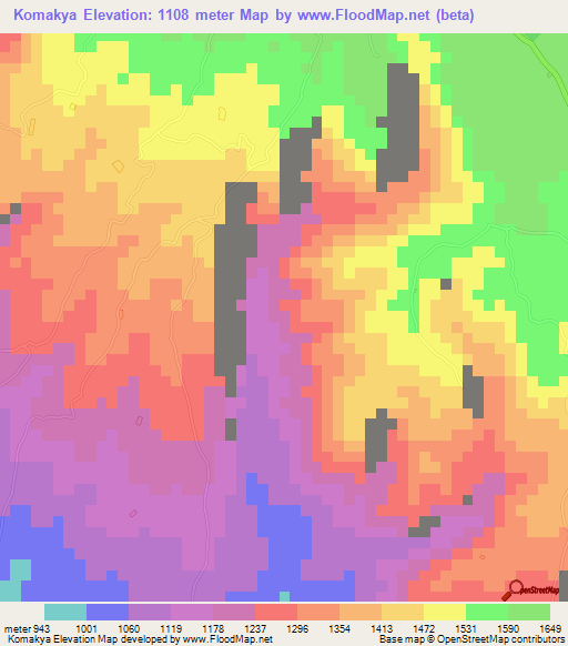 Komakya,Tanzania Elevation Map