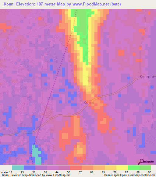 Koani,Tanzania Elevation Map