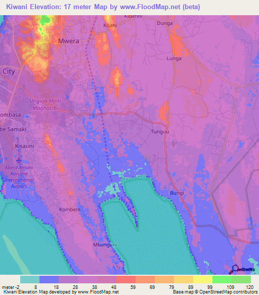 Kiwani,Tanzania Elevation Map