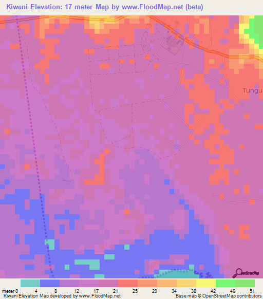 Kiwani,Tanzania Elevation Map