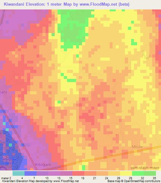 Kiwandani,Tanzania Elevation Map