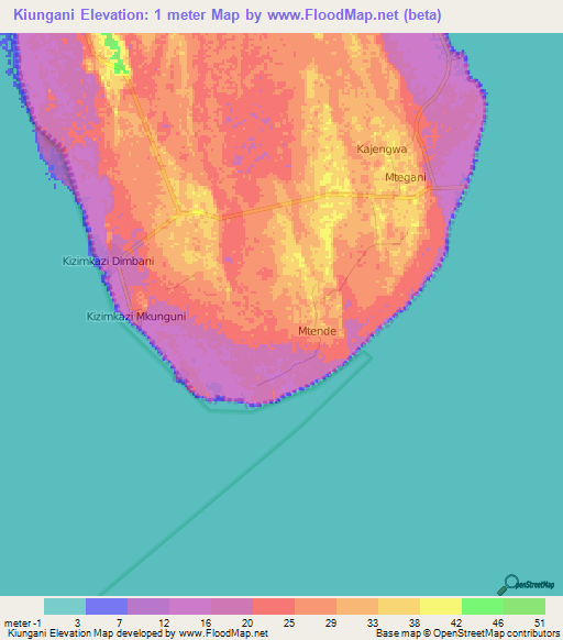 Kiungani,Tanzania Elevation Map