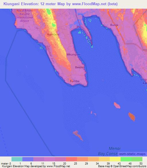 Kiungani,Tanzania Elevation Map