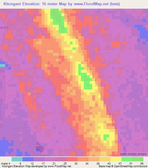 Kitongani,Tanzania Elevation Map