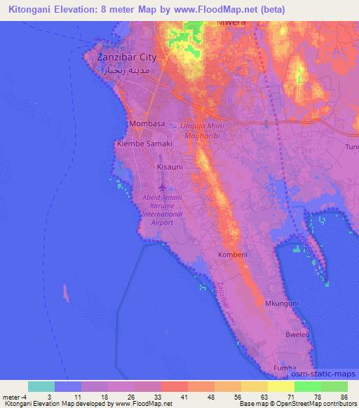 Kitongani,Tanzania Elevation Map