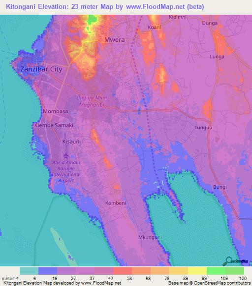 Kitongani,Tanzania Elevation Map