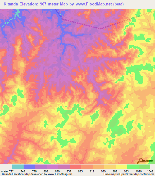 Kitanda,Tanzania Elevation Map