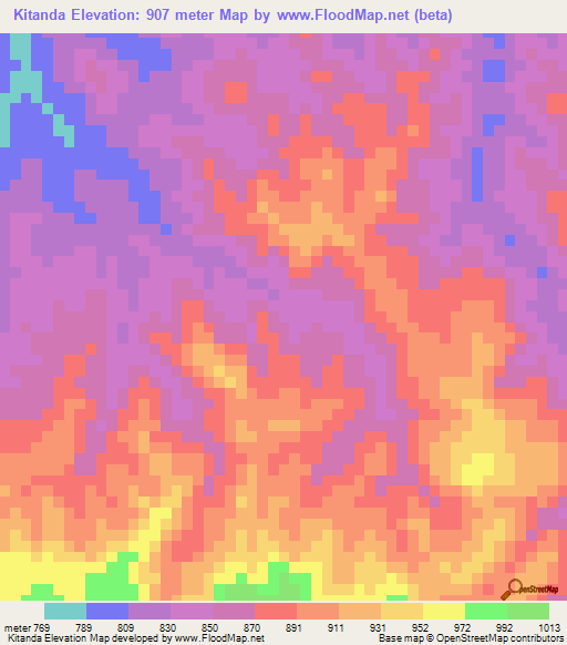 Kitanda,Tanzania Elevation Map