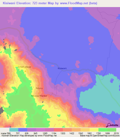 Kisiwani,Tanzania Elevation Map