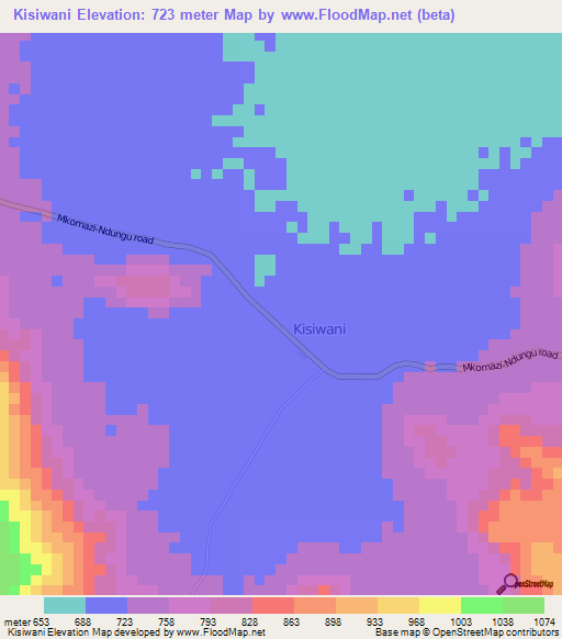 Kisiwani,Tanzania Elevation Map