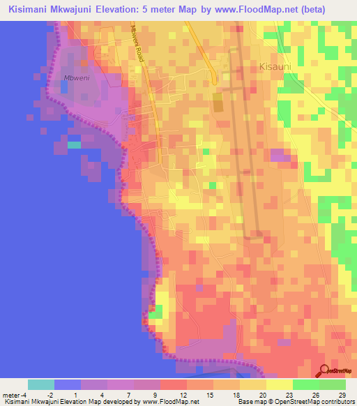 Kisimani Mkwajuni,Tanzania Elevation Map