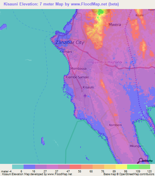 Kisauni,Tanzania Elevation Map