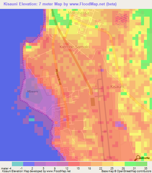 Kisauni,Tanzania Elevation Map