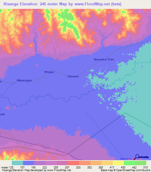 Kisanga,Tanzania Elevation Map