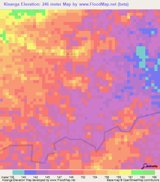 Kisanga,Tanzania Elevation Map